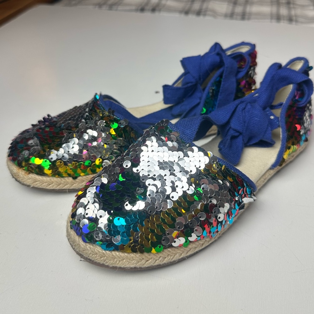 Crewcuts Girls' Reversible Sparkly Sequin Espadrilles In Brunswick Blue Size 2
